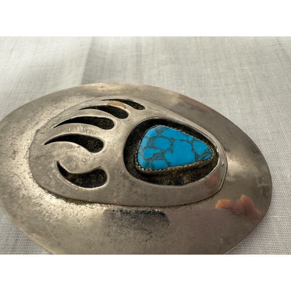 Shadow Box Turquoise Bear Claw Buckle BC Signed Native American B. Cayaditto - Picture 4 of 8